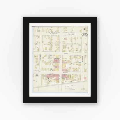 Old map wall art mockup — black gallery frame with white mat — Sanborn Fire Insurance Map from Ada, Hardin County, Ohio (1892), Sheet #0002