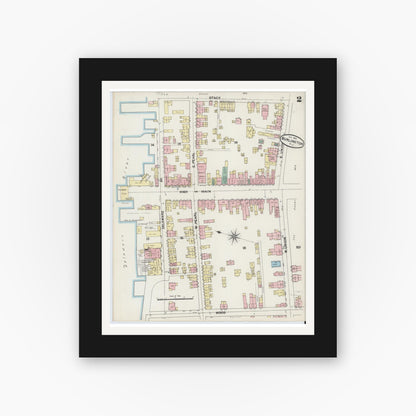 Old map wall art mockup — black gallery frame with white mat — Sanborn Fire Insurance Map from Burlington, Burlington County, New Jersey (1891) - Complete Map Set