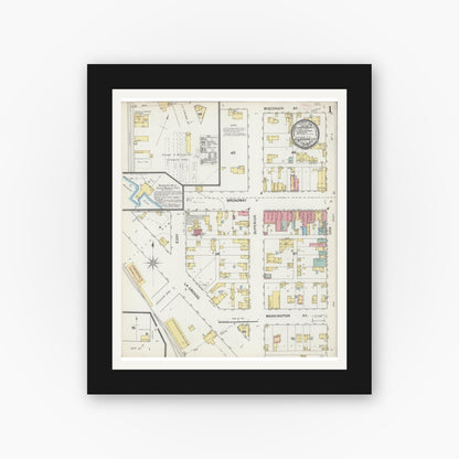 Old map wall art mockup — black gallery frame with white mat — Sanborn Fire Insurance Map from Kilbourn, Columbia County, Wisconsin (1892), Sheet #0001