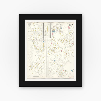 Old map wall art mockup — black gallery frame with white mat — Sanborn Fire Insurance Map from Sullivan, Franklin County, Missouri (1936), Sheet #0004