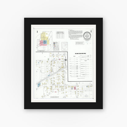 Old map wall art mockup — black gallery frame with white mat — Sanborn Fire Insurance Map from Shreve, Wayne County, Ohio (1950), Sheet #0001