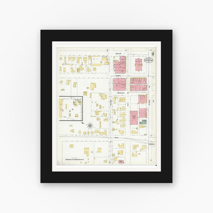Old map wall art mockup — black gallery frame with white mat — Sanborn Fire Insurance Map from Brenham, Washington County, Texas (1901), Sheet #0002