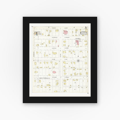 Old map wall art mockup — black gallery frame with white mat — Sanborn Fire Insurance Map from Webster City, Hamilton County, Iowa (1896), Sheet #0005