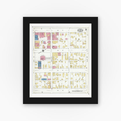 Old map wall art mockup — black gallery frame with white mat — Sanborn Fire Insurance Map from Red Wing, Goodhue County, Minnesota (1917), Sheet #0008