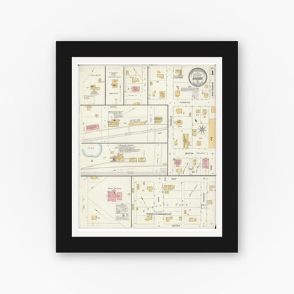 Old map wall art mockup — black gallery frame with white mat — Sanborn Fire Insurance Map from Windsor, Henry County, Missouri (1902) - Complete Map Set