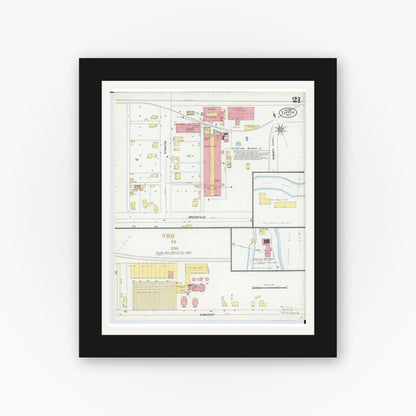 Old map wall art mockup — black gallery frame with white mat — Sanborn Fire Insurance Map from Tiffin, Seneca County, Ohio (1901), Sheet #0021
