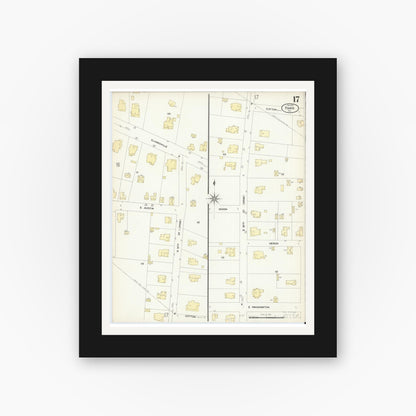Old map wall art mockup — black gallery frame with white mat — Sanborn Fire Insurance Map from Paris, Lamar County, Texas (1908), Sheet #0017