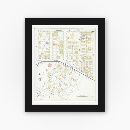 Old map wall art mockup — black gallery frame with white mat — Sanborn Fire Insurance Map from Cairo, Alexander County, Illinois (1907), Sheet #0019