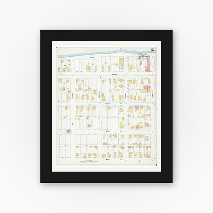 Old map wall art mockup — black gallery frame with white mat — Sanborn Fire Insurance Map from Beardstown, Cass County, Illinois (1900), Sheet #0002