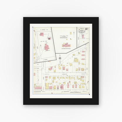 Old map wall art mockup — black gallery frame with white mat — Sanborn Fire Insurance Map from Ionia, Ionia County, Michigan (1914), Sheet #0013