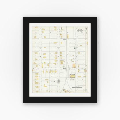 Old map wall art mockup — black gallery frame with white mat — Sanborn Fire Insurance Map from Miami, Dade County, Florida (1903), Sheet #0009