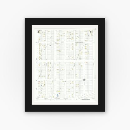 Old map wall art mockup — black gallery frame with white mat — Sanborn Fire Insurance Map from Griffith, Lake County, Indiana (1943), Sheet #0004