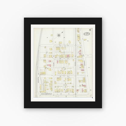 Old map wall art mockup — black gallery frame with white mat — Sanborn Fire Insurance Map from Braddock, Allegheny County, Pennsylvania (1896), Sheet #0004