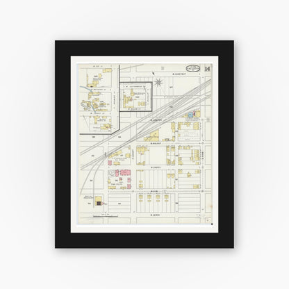 Old map wall art mockup — black gallery frame with white mat — Sanborn Fire Insurance Map from Hazleton, Luzerne County, Pennsylvania (1895), Sheet #0014