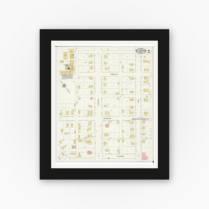 Old map wall art mockup — black gallery frame with white mat — Sanborn Fire Insurance Map from Doylestown, Wayne County, Ohio (1915), Sheet #0002