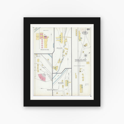 Old map wall art mockup — black gallery frame with white mat — Sanborn Fire Insurance Map from Hannibal, Marion County, Missouri (1899), Sheet #0028
