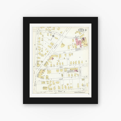 Old map wall art mockup — black gallery frame with white mat — Sanborn Fire Insurance Map from Stoughton, Norfolk County, Massachusetts (1912), Sheet #0005