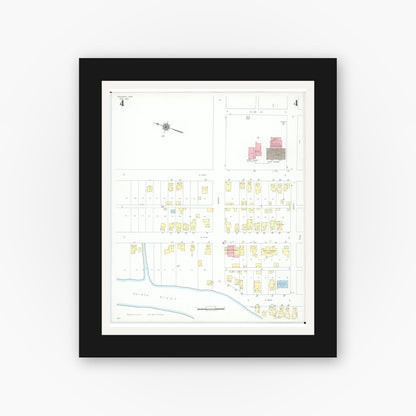 Old map wall art mockup — black gallery frame with white mat — Sanborn Fire Insurance Map from Prospect, Marion County, Ohio (1946), Sheet #0004