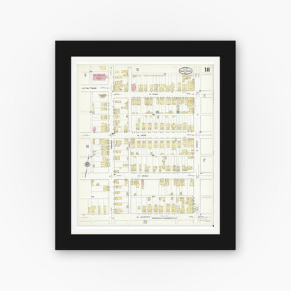 Old map wall art mockup — black gallery frame with white mat — Sanborn Fire Insurance Map from Nanticoke, Luzerne County, Pennsylvania (1912), Sheet #0018