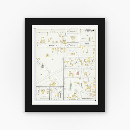 Old map wall art mockup — black gallery frame with white mat — Sanborn Fire Insurance Map from Cheboygan, Cheboygan County, Michigan (1900), Sheet #0009