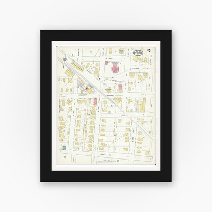 Old map wall art mockup — black gallery frame with white mat — Sanborn Fire Insurance Map from Mount Vernon, Jefferson County, Illinois (1913), Sheet #0007
