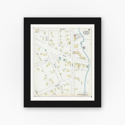 Old map wall art mockup — black gallery frame with white mat — Sanborn Fire Insurance Map from Anoka, Anoka County, Minnesota (1891), Sheet #0008