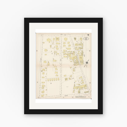 Old map wall art mockup — black gallery frame with white mat — Sanborn Fire Insurance Map from Hilo, Hawaii County, Hawaii (1914), Sheet #0009