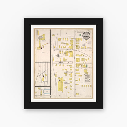 Old map wall art mockup — black gallery frame with white mat — Sanborn Fire Insurance Map from Hazelhurst, McKean County, Pennsylvania (1903), Sheet #0001