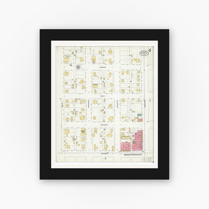 Old map wall art mockup — black gallery frame with white mat — Sanborn Fire Insurance Map from Mexia, Limestone County, Texas (1906), Sheet #0004