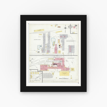 Old map wall art mockup — black gallery frame with white mat — Sanborn Fire Insurance Map from Alton, Madison County, Illinois (1915), Sheet #0029