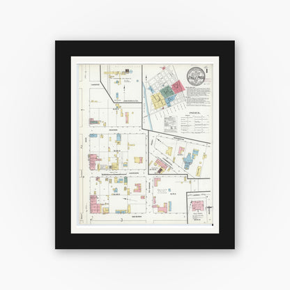 Old map wall art mockup — black gallery frame with white mat — Sanborn Fire Insurance Map from Eagle Pass, Maverick County, Texas (1910), Sheet #0001