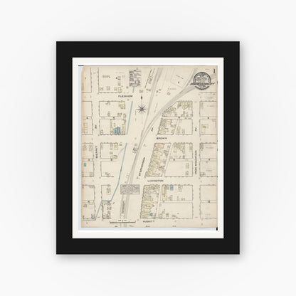 Old map wall art mockup — black gallery frame with white mat — Sanborn Fire Insurance Map from Iron Mountain, Dickinson County, Michigan (1884) - Complete Map Set