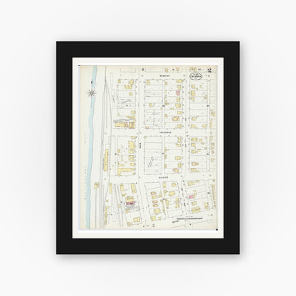Old map wall art mockup — black gallery frame with white mat — Sanborn Fire Insurance Map from Savanna, Carroll County, Illinois (1897), Sheet #0002