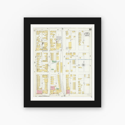Old map wall art mockup — black gallery frame with white mat — Sanborn Fire Insurance Map from Tampa, Hillsborough County, Florida (1899), Sheet #0018