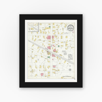 Old map wall art mockup — black gallery frame with white mat — Sanborn Fire Insurance Map from Whitestown, Boone County, Indiana (1902), Sheet #0001
