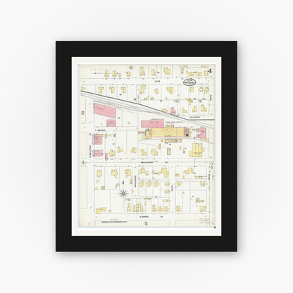 Old map wall art mockup — black gallery frame with white mat — Sanborn Fire Insurance Map from Marshall, Harrison County, Texas (1904), Sheet #0004