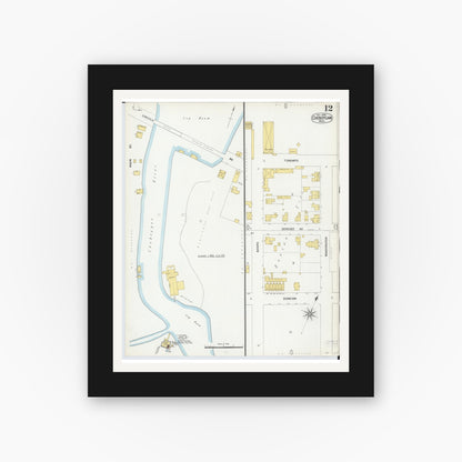 Old map wall art mockup — black gallery frame with white mat — Sanborn Fire Insurance Map from Cheboygan, Cheboygan County, Michigan (1900), Sheet #0012