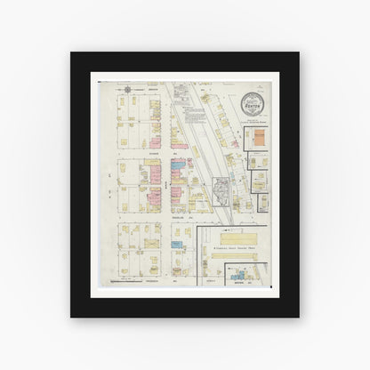 Old map wall art mockup — black gallery frame with white mat — Sanborn Fire Insurance Map from Ashton, Lee County, Illinois (1914), Sheet #0001