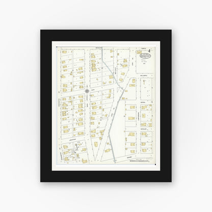 Old map wall art mockup — black gallery frame with white mat — Sanborn Fire Insurance Map from Bridgeport, Lawrence County, Illinois (1912), Sheet #0004