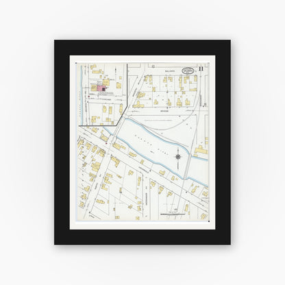 Old map wall art mockup — black gallery frame with white mat — Sanborn Fire Insurance Map from Oconto, Oconto County, Wisconsin (1919), Sheet #0011