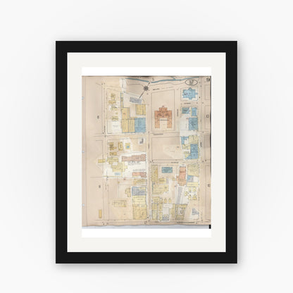Old map wall art mockup — black gallery frame with white mat — Sanborn Fire Insurance Map from Hilo, Hawaii County, Hawaii (1957), Sheet #0009