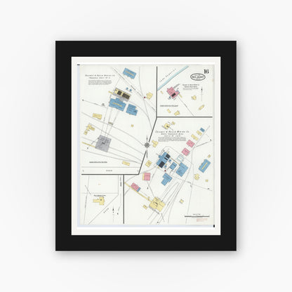 Old map wall art mockup — black gallery frame with white mat — Sanborn Fire Insurance Map from Red Jacket, Houghton County, Michigan (1917), Sheet #0016