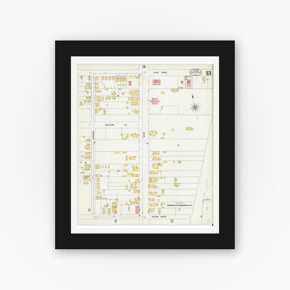 Old map wall art mockup — black gallery frame with white mat — Sanborn Fire Insurance Map from Suffolk, Independent Cities, Virginia (1903), Sheet #0013
