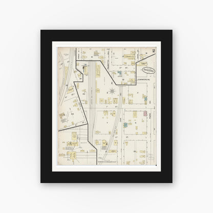 Old map wall art mockup — black gallery frame with white mat — Sanborn Fire Insurance Map from Sanford, Seminole County, Florida (1887), Sheet #0002