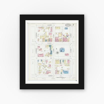 Old map wall art mockup — black gallery frame with white mat — Sanborn Fire Insurance Map from Rockford, Winnebago County, Illinois (1891), Sheet #0007