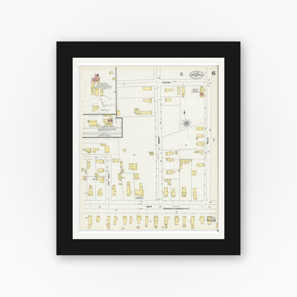 Old map wall art mockup — black gallery frame with white mat — Sanborn Fire Insurance Map from Greenfield, Franklin County, Massachusetts (1902), Sheet #0006
