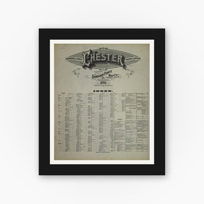 Old map wall art mockup — black gallery frame with white mat — Sanborn Fire Insurance Map from Chester, Delaware County, Pennsylvania (1898), Sheet #0001