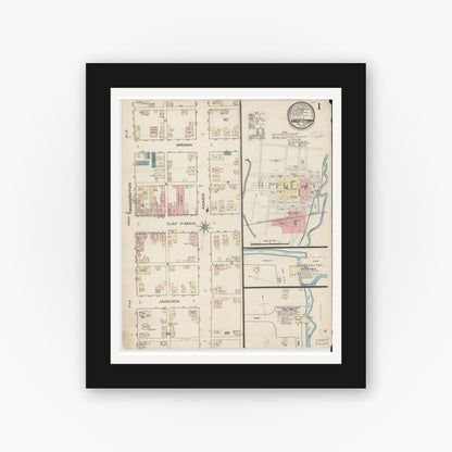 Old map wall art mockup — black gallery frame with white mat — Sanborn Fire Insurance Map from Knightstown, Henry County, Indiana (1885) - Complete Map Set