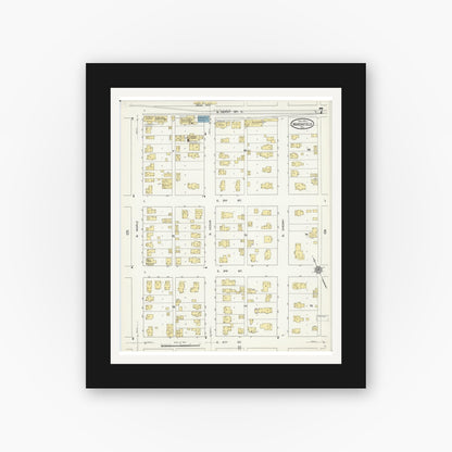 Old map wall art mockup — black gallery frame with white mat — Sanborn Fire Insurance Map from Marshfield, Wood County, Wisconsin (1912), Sheet #0007