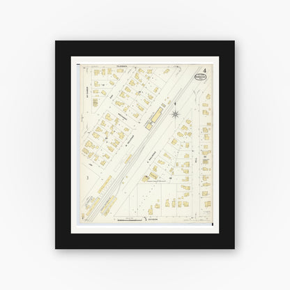 Old map wall art mockup — black gallery frame with white mat — Sanborn Fire Insurance Map from Dowagiac, Cass County, Michigan (1908), Sheet #0004